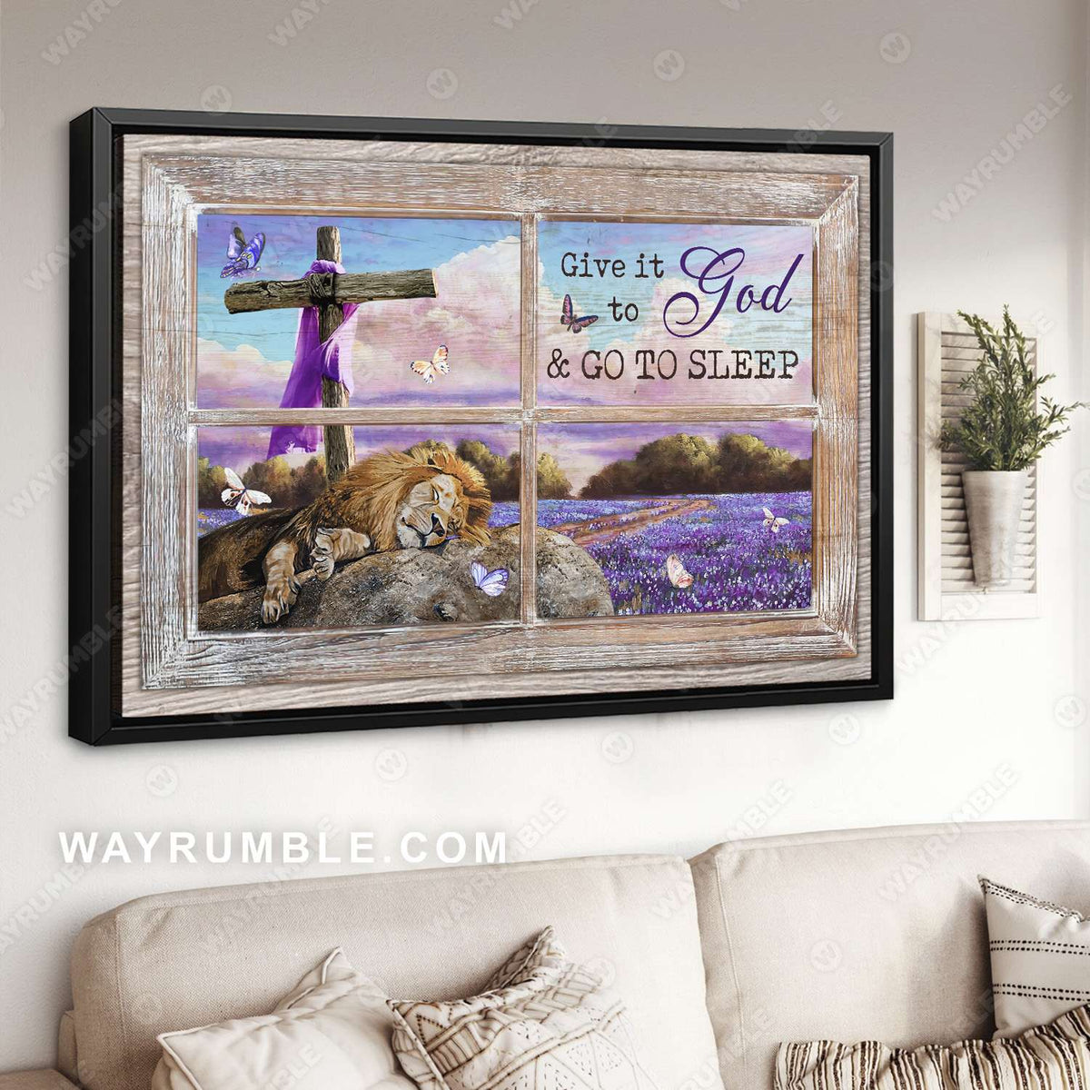 Lavender flower field, Lion of Judah, Meadow landscape, Give it to God and go to sleep - Jesus Landscape Canvas Prints, Christian Wall Art