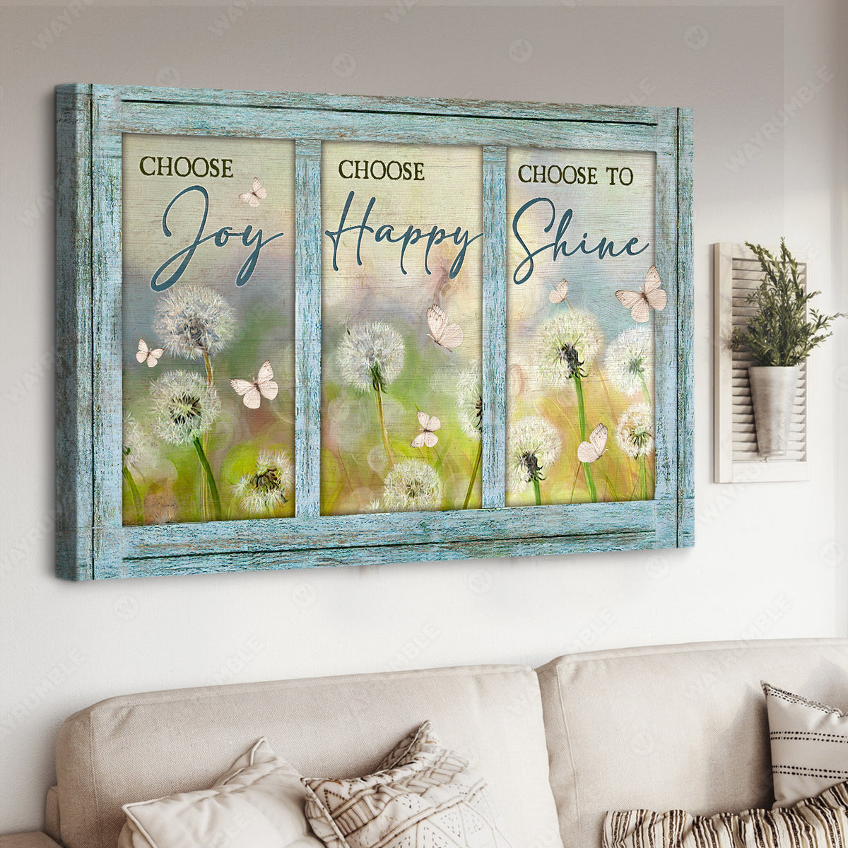 Dandelion field, Small butterfly, Choose joy, Choose happy, Choose to shine - Jesus Landscape Canvas Prints, Christian Wall Art