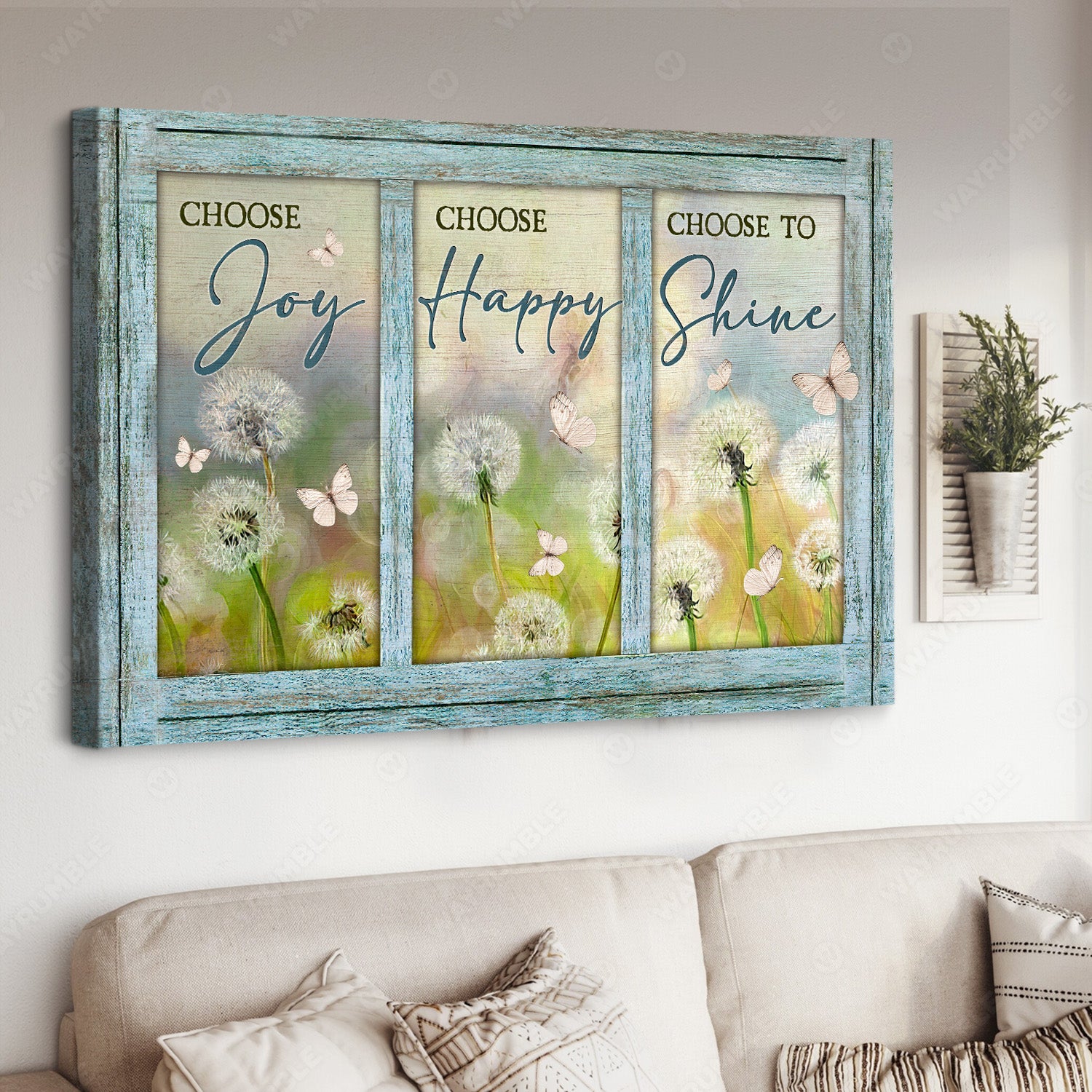 Dandelion field, Small butterfly, Choose joy, Choose happy, Choose to shine - Jesus Landscape Canvas Prints, Christian Wall Art