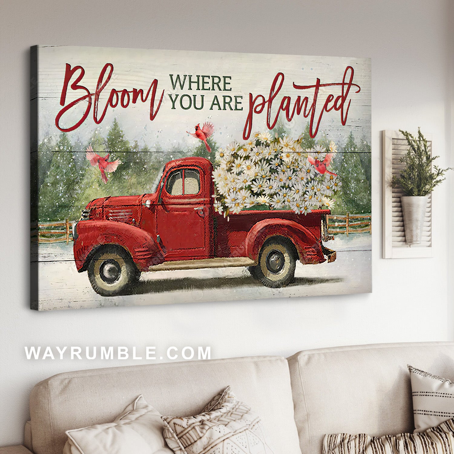 Daisy flower, Red truck drawing, Bloom where you are planted - Jesus Landscape Canvas Prints, Wall Art