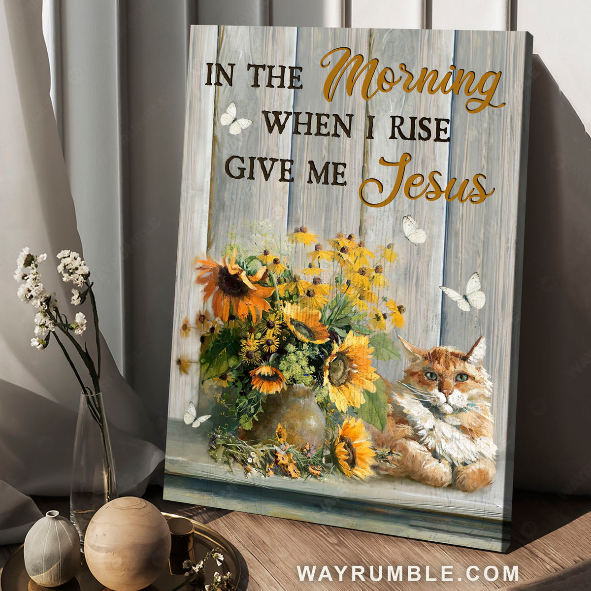 Yellow daisy, Sunflower, Fluffy cat, Give me Jesus - Jesus Portrait Canvas Prints, Christian Wall Art