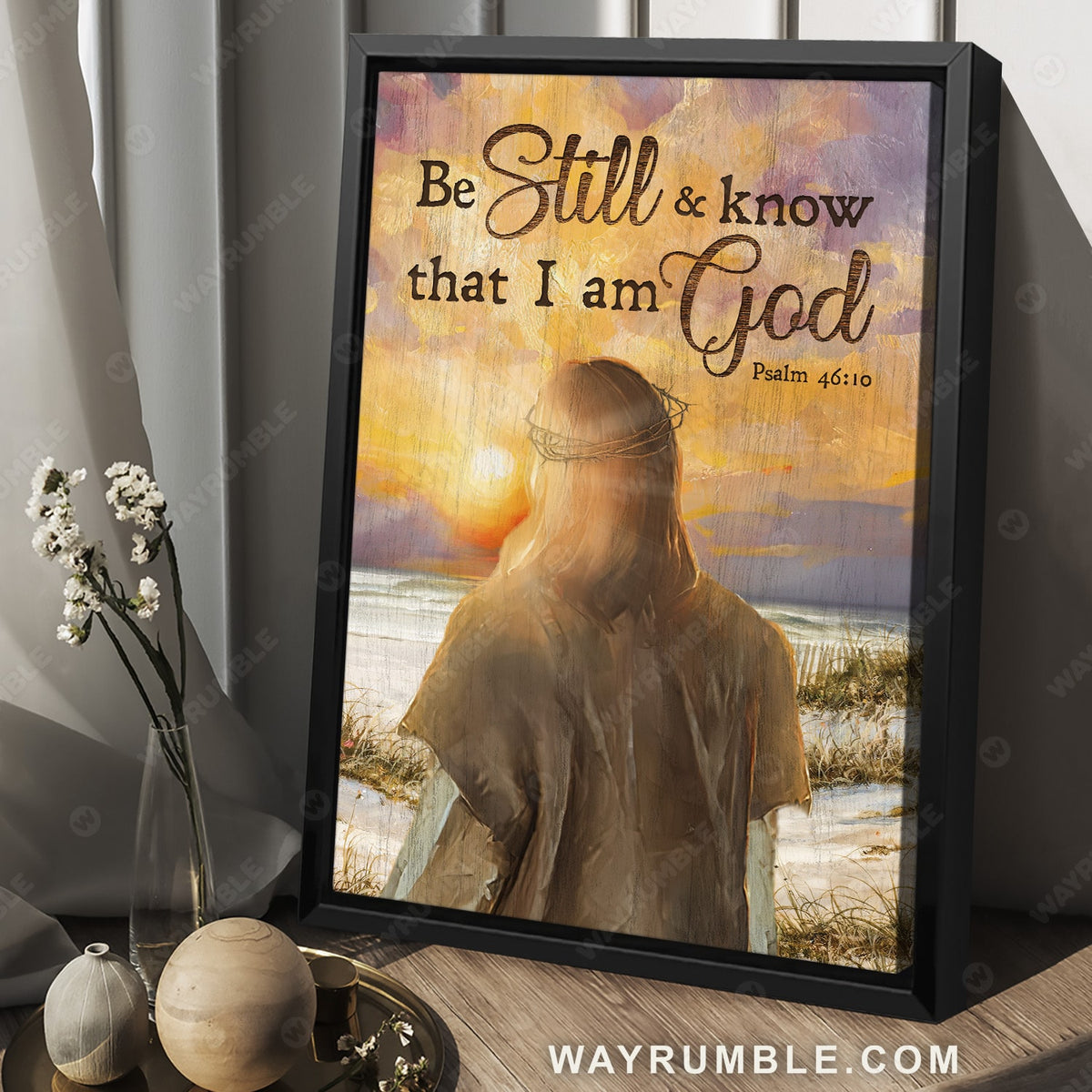 The life of Jesus, Orange sunset, Be still and know that I am God - Jesus Portrait Canvas Prints, Christian Wall Art
