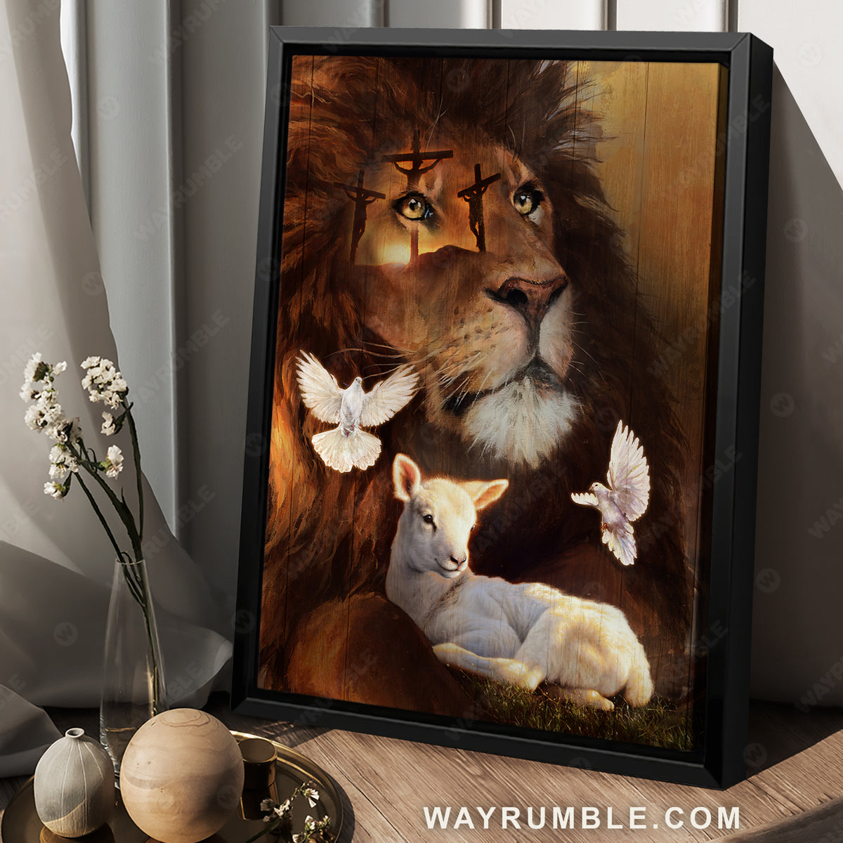 Pretty lion, Watercolor lamb, White dove, Jesus painting - Jesus Portrait Canvas Prints, Christian Wall Art