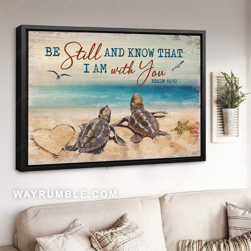 Amazing sea turtle, Blue ocean, Seagull, Be still and know that I am God - Jesus Landscape Canvas Prints, Christian Wall Art