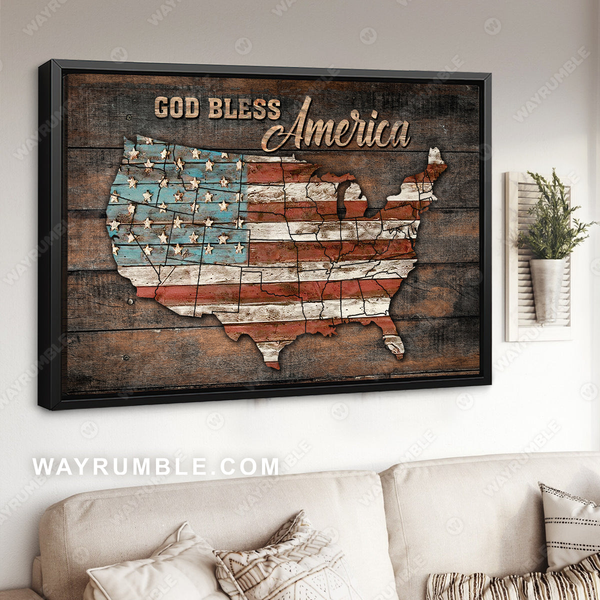 United States map, Flag of the United States, God bless America - Jesus Landscape Canvas Prints, Christian Wall Art