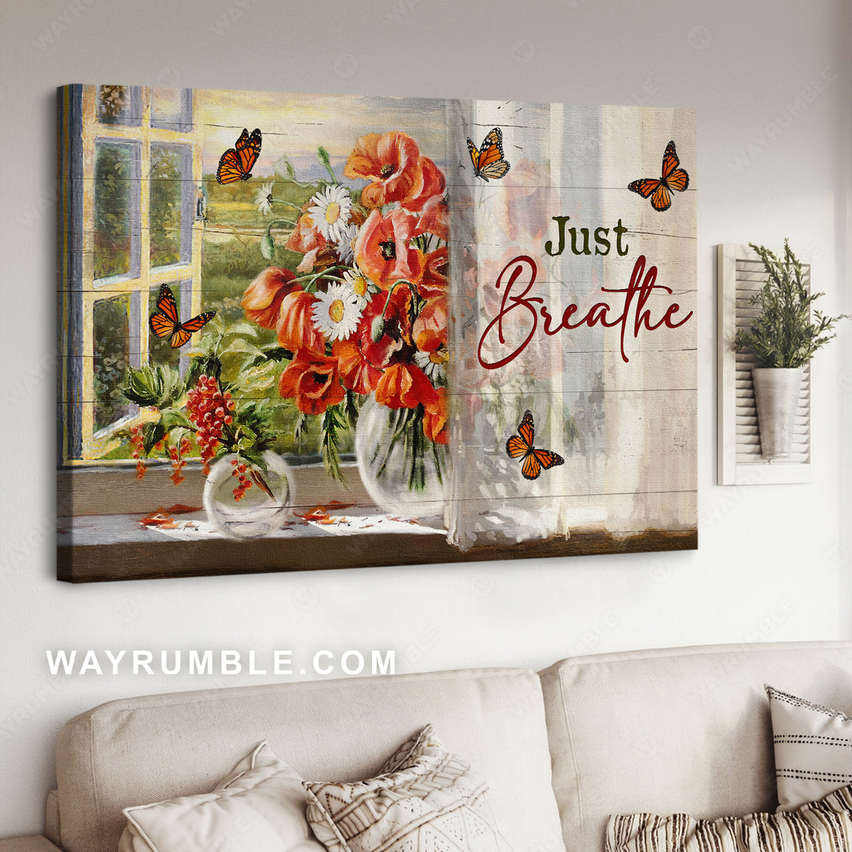 Orange poppy flower, Pretty butterfly, Cranberry, Just breathe - Jesus Landscape Canvas Prints, Christian Wall Art