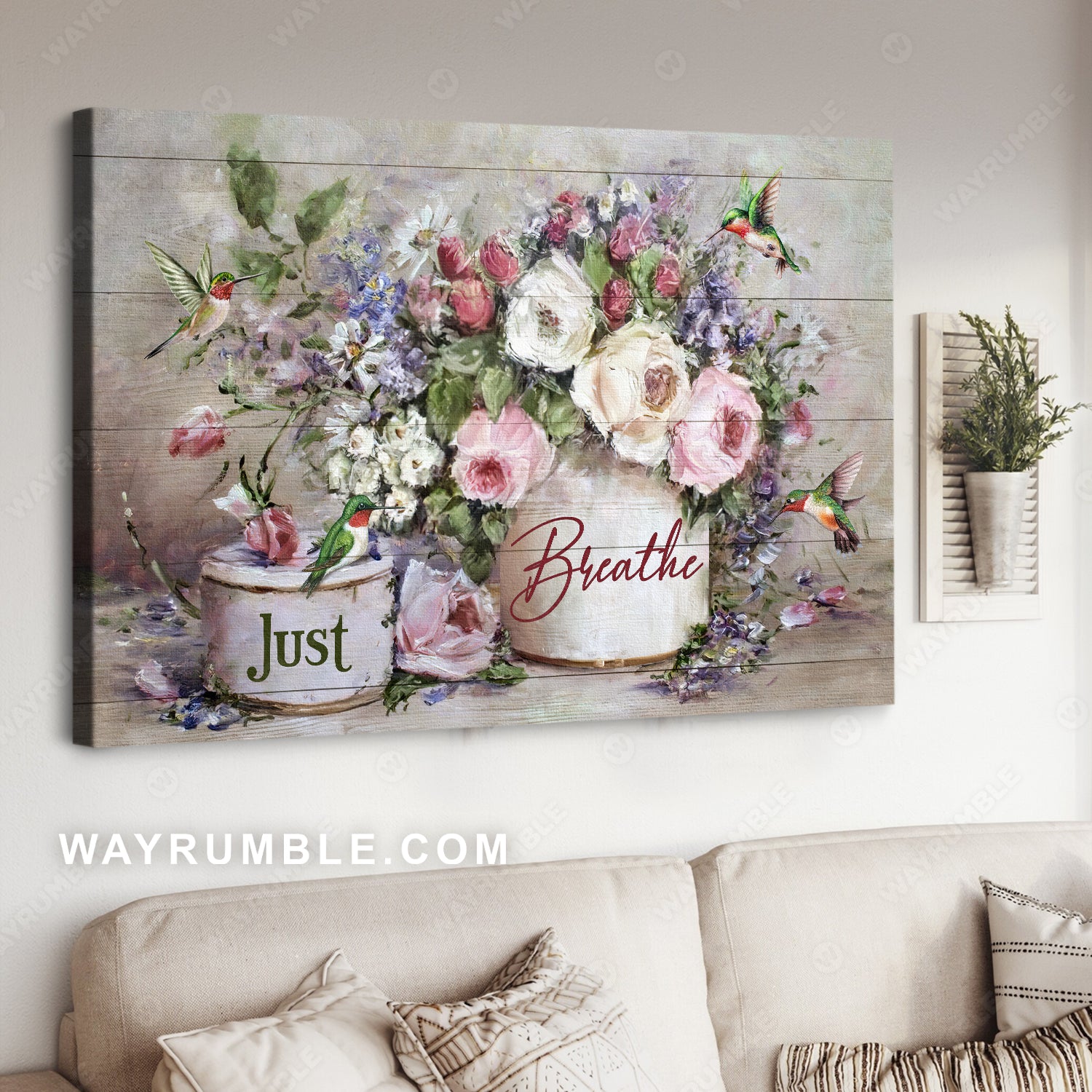 Pastel flower, Watercolor drawing, Lovely hummingbird, Just breathe - Jesus Landscape Canvas Prints, Home Decor Wall Art