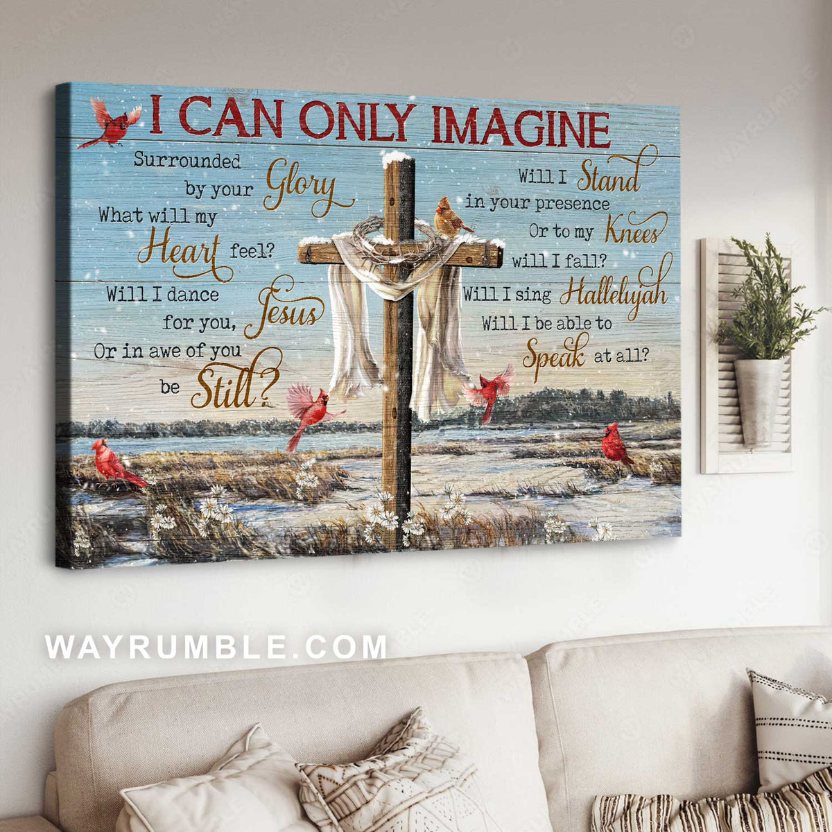 Beautiful lake, Stunning cross, Cardinal painting, I can only imagine - Jesus Landscape Canvas Prints, Home Decor Wall Art