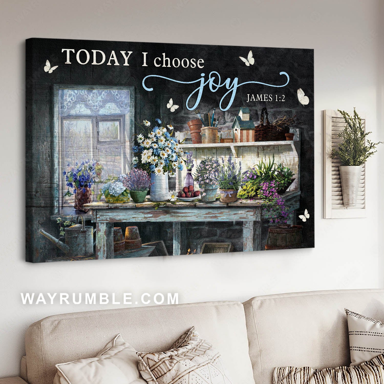 Flower garden, White butterfly, Vintage picture, Today I choose joy - Jesus Landscape Canvas Prints, Christian Wall Art