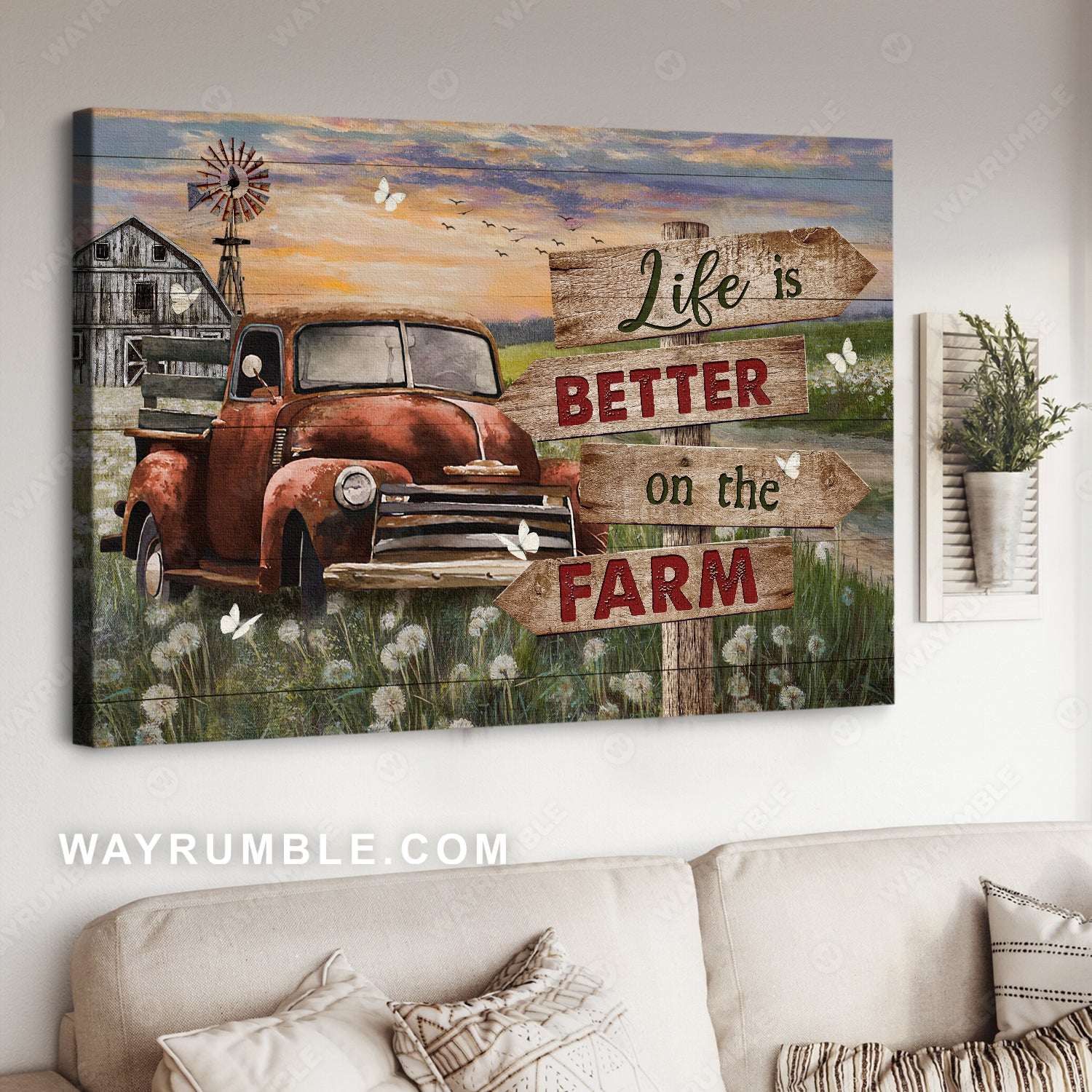 Pretty ladybug car, Dandelion garden, Sunset, Life is better on the farm - Jesus Landscape Canvas Prints, Home Decor Wall Art