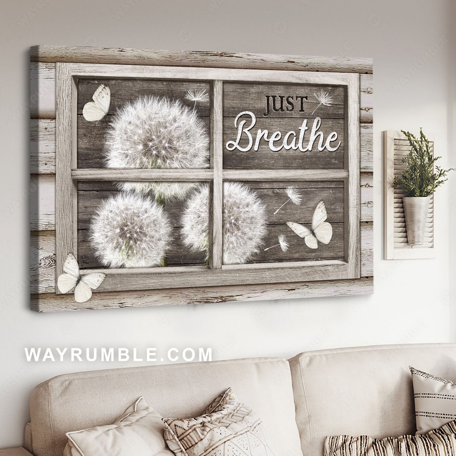Dandelion drawing, White butterfly, Wooden window, Just breathe - Jesus Landscape Canvas Prints, Christian Wall Art
