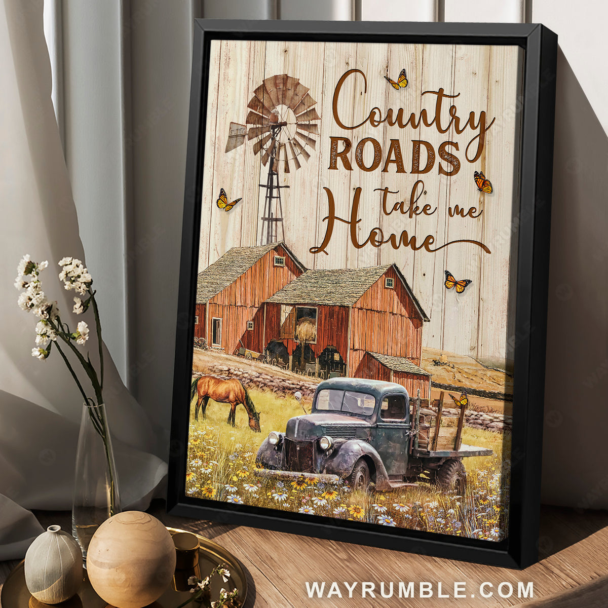 Blue ladybug car, Beautiful farm, Horse drawing, Country roads take me home - Jesus Portrait Canvas Prints, Christian Wall Art