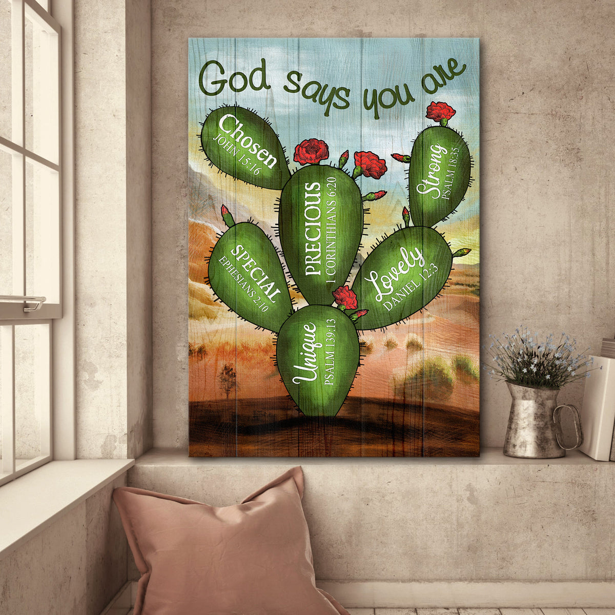 Cactus, Desert, God says you are - Jesus Portrait Canvas Prints, Wall Art