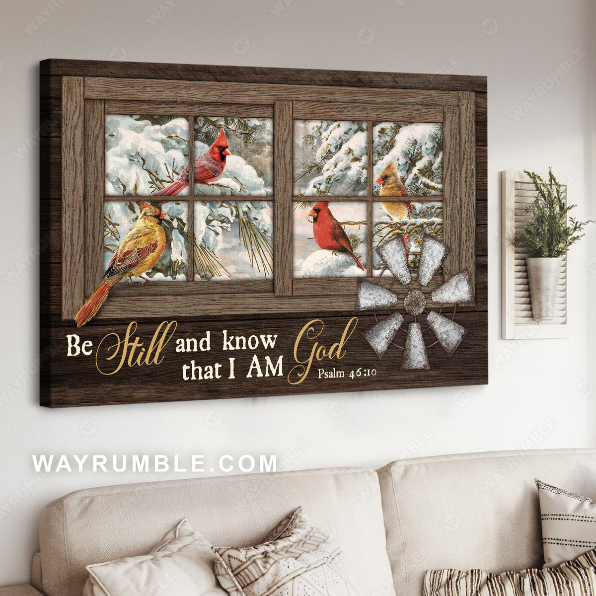 Stunning cardinal, Beautiful forest, Winter, Be still and know that I am God - Jesus Landscape Canvas Prints, Home Decor Wall Art