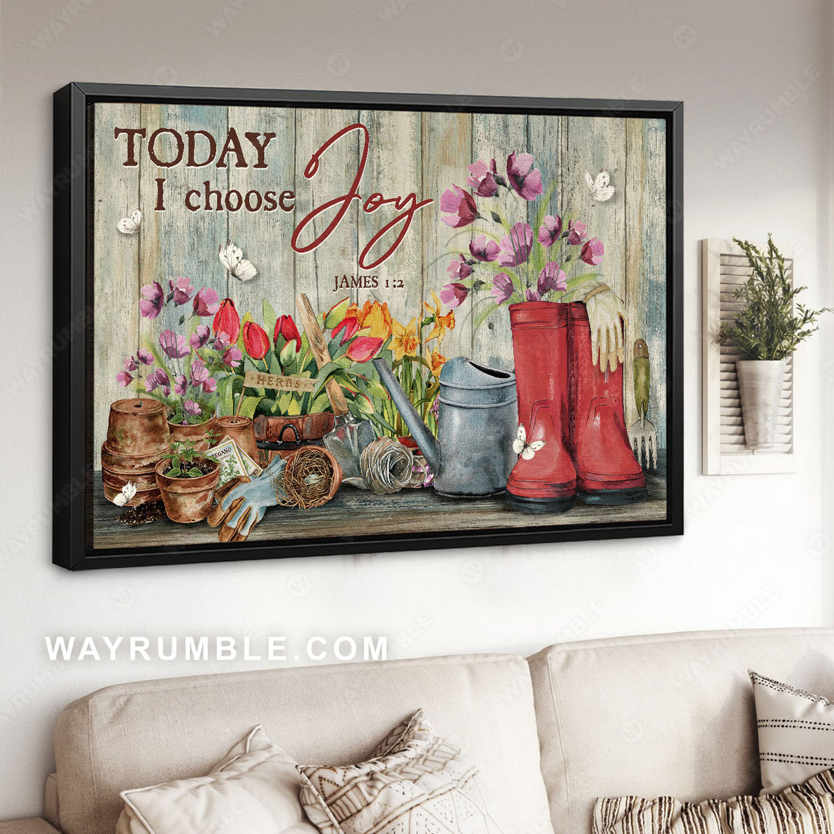 Purple flower, Red tulip, Cute boots, Today I choose joy - Jesus Landscape Canvas Prints, Christian Wall Art