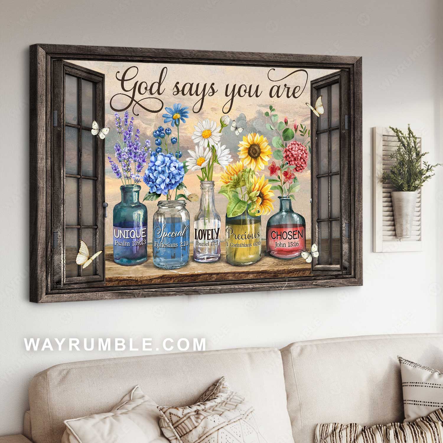 Pretty flower painting, Lavender drawing, White butterfly, God says you are - Jesus Landscape Canvas Prints, Home Decor Wall Art