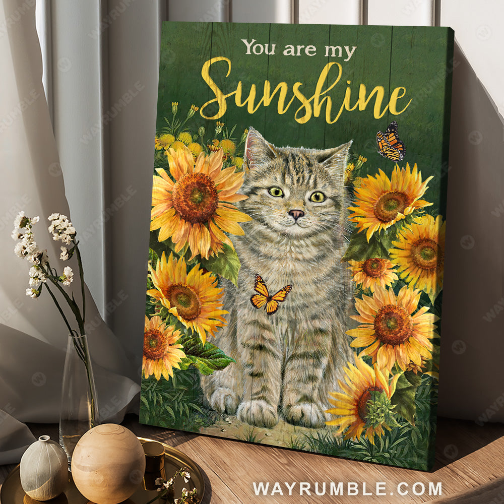 Beautiful cat, Sunflower garden, Green background, You are my sunshine - Jesus Portrait Canvas Prints, Christian Wall Art
