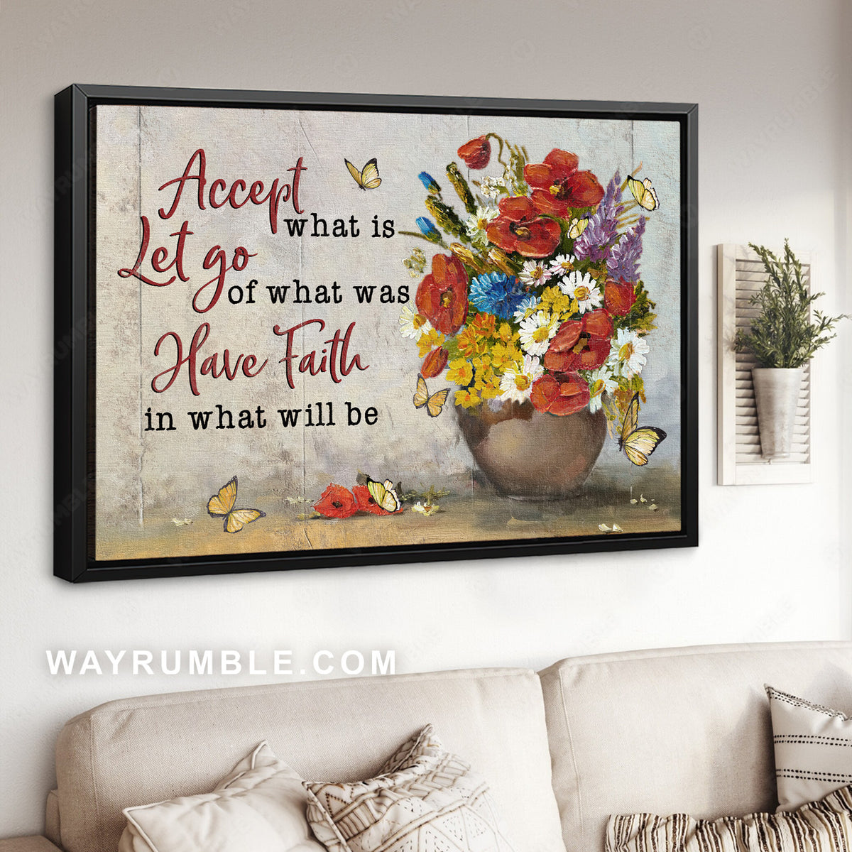 Watercolor red poppy, Pretty flower vase, Accept what is let go - Jesus Landscape Canvas Prints, Christian Wall Art
