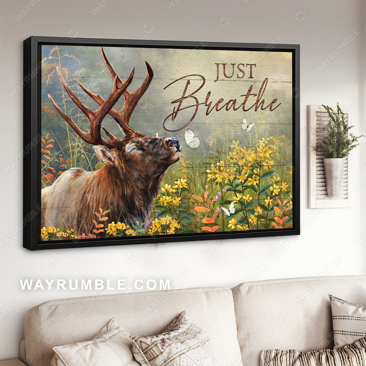 Reindeer painting, Flower field, Just breath - Jesus Landscape Canvas Prints, Christian Wall Art