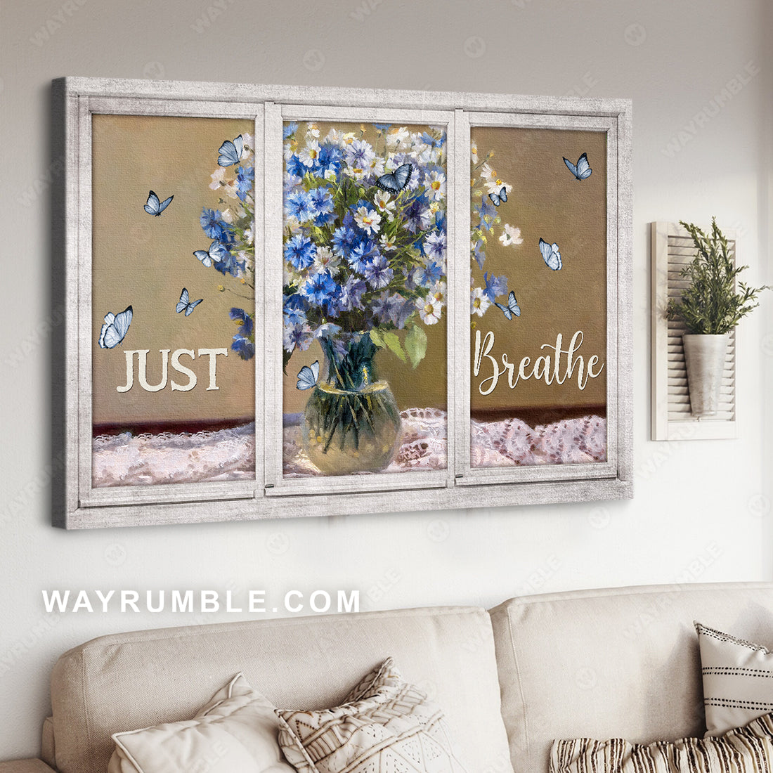 Baby flower vase, Watercolor butterfly, White window, Just breathe - Jesus Landscape Canvas Prints, Christian Wall Art