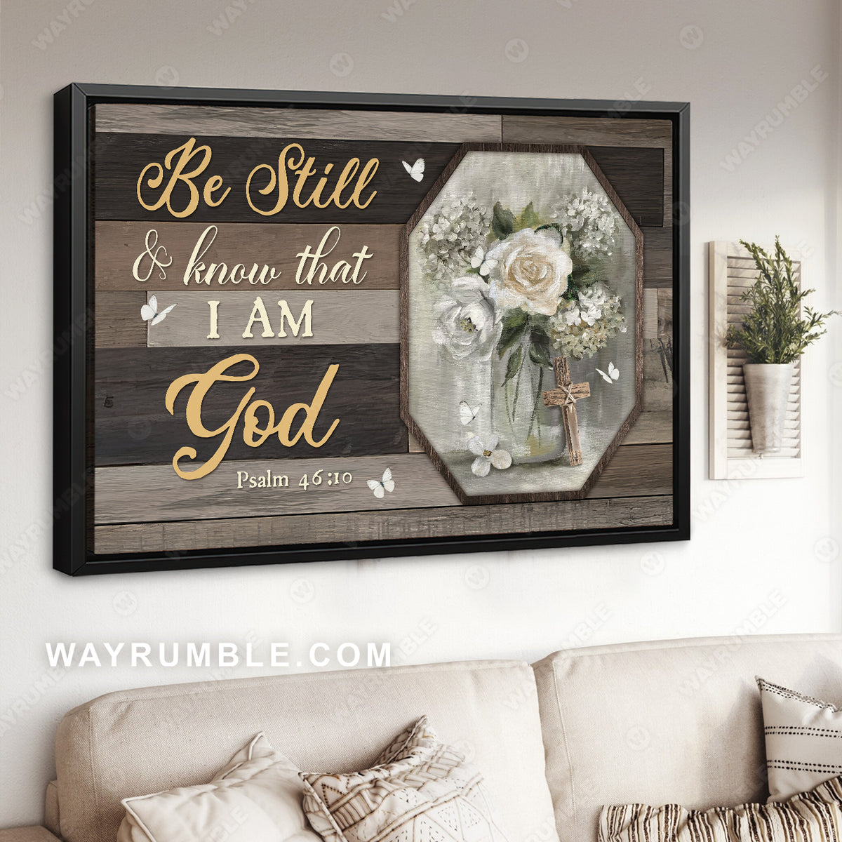 Beautiful flower, White rose, Small cross, Be still and know that I am God - Jesus Landscape Canvas Prints, Home Decor Wall Art