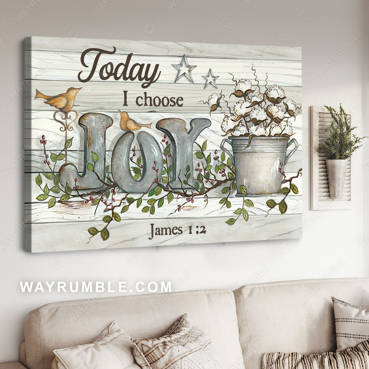 Cotton flower, Sparrow bird, Star symbol, Today I choose joy - Jesus Landscape Canvas Prints, Christian Wall Art
