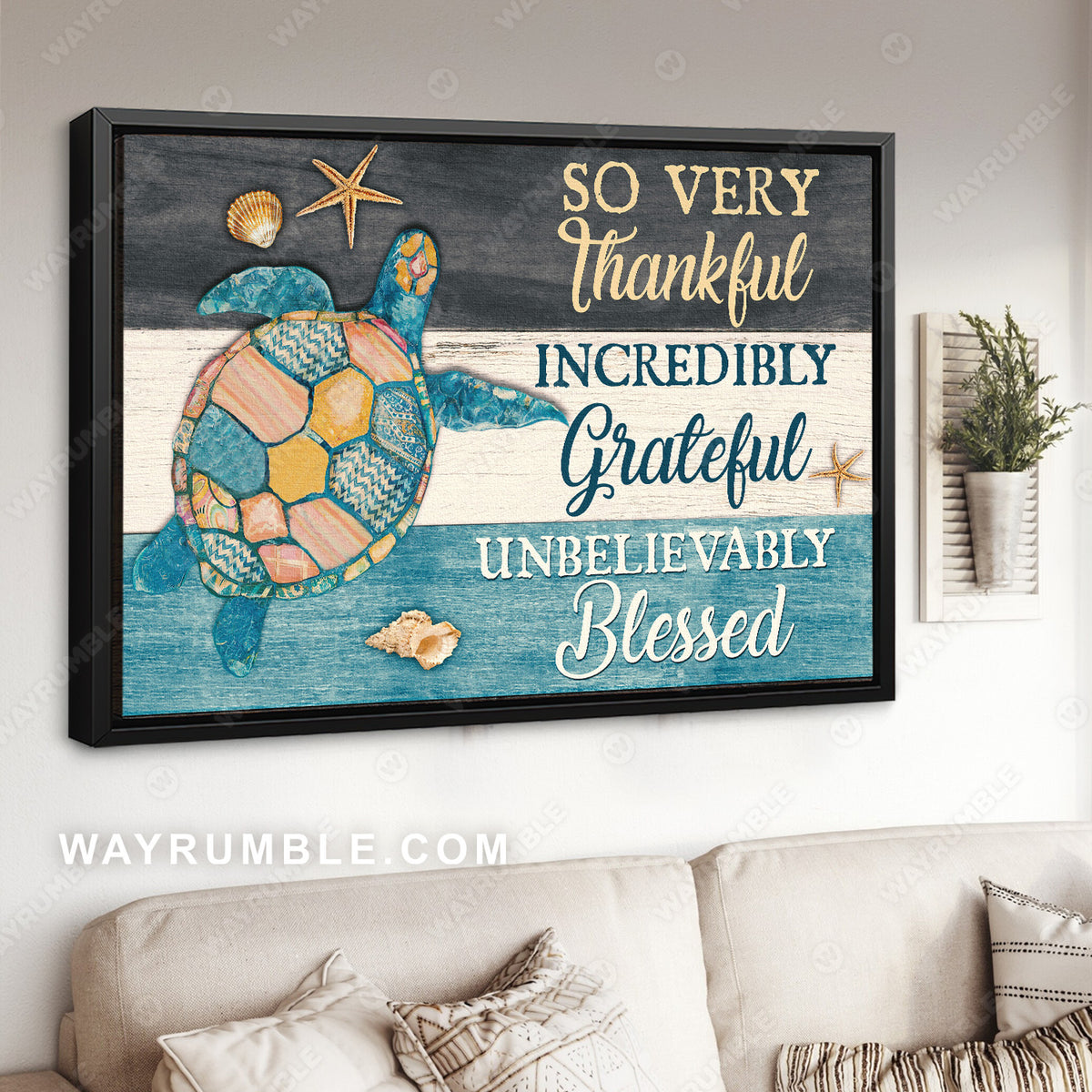 Colorful Turtle, Seashell, So very thankful - Jesus Landscape Canvas Prints, Christian Wall Art
