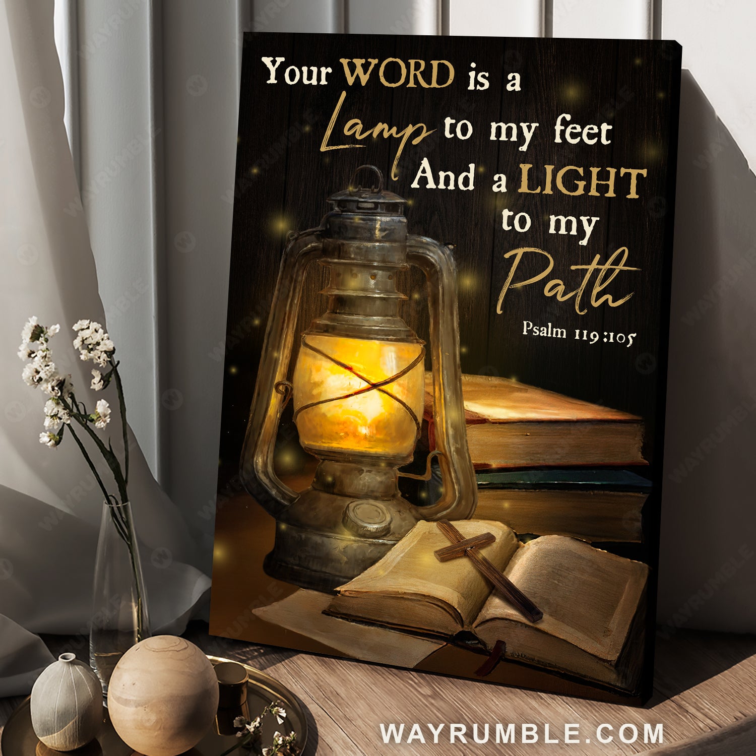 Vintage lantern, Beautiful night, Your word is a lamp to my feet - Jesus Portrait Canvas Prints, Christian Wall Art