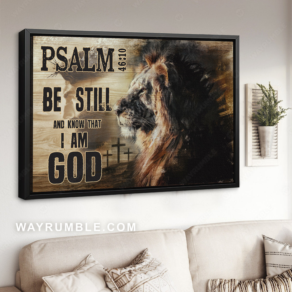 The Lion of Judah, Jesus Christ, Cross symbol, Be still and know that I am God - Jesus Landscape Canvas Prints, Christian Wall Art