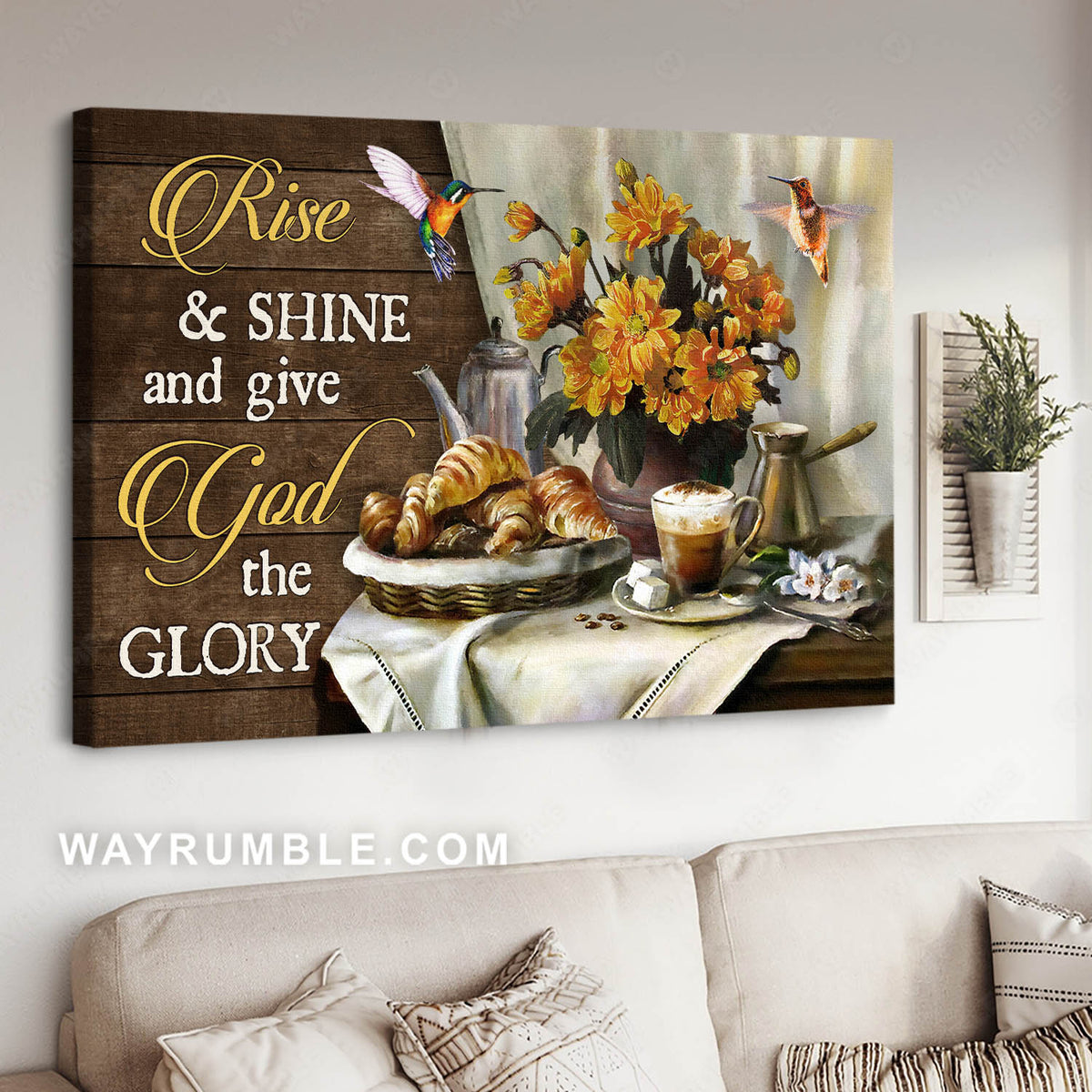 Vintage painting, Still life, Tea pot drawing, Rise and shine and give God the glory - Jesus Landscape Canvas Prints, Christian Wall Art