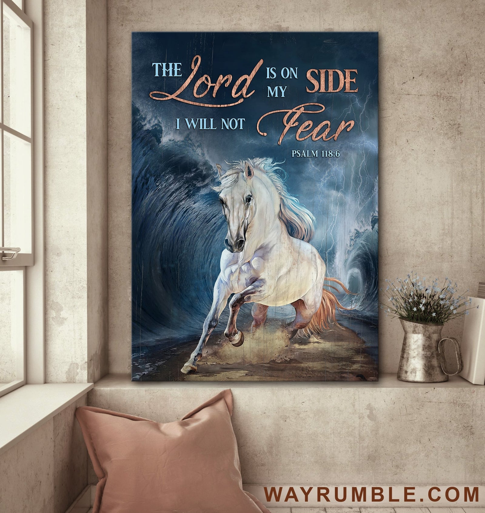 White horse painting, The Lord is on my side - Jesus Portrait Canvas Prints, Wall Art
