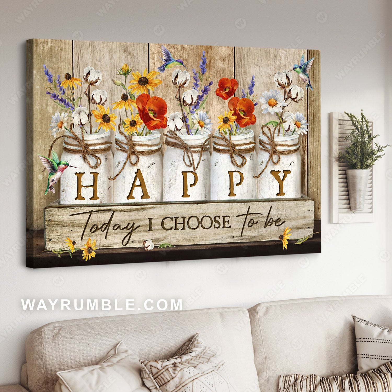 Beautiful hummingbird, Rustic background, Today I choose happy - Jesus Landscape Canvas Prints, Christian Wall Art