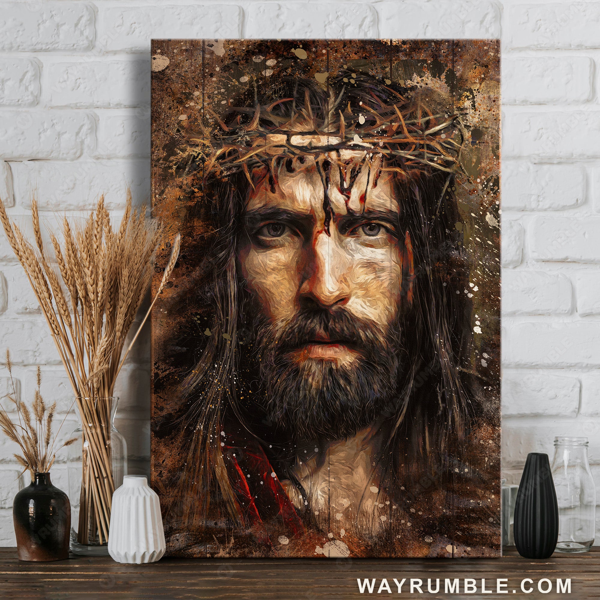 Jesus drawing, Jesus Christ portrait, Crown of thorn, Color painting - Jesus Portrait Canvas Prints, Christian Wall Art