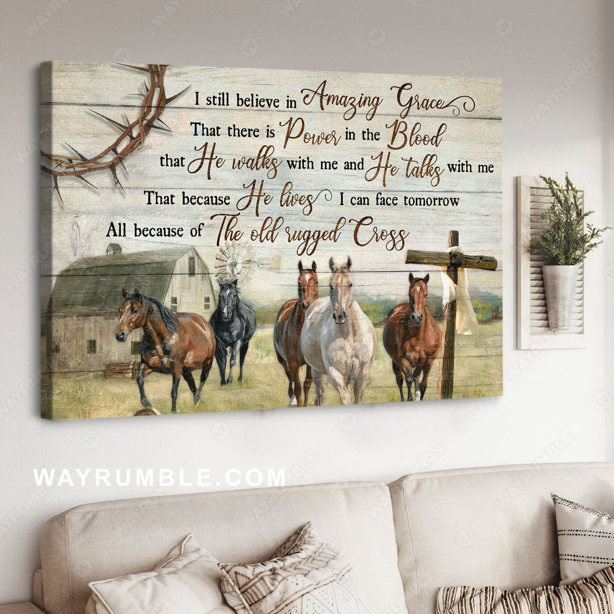 Horses drawing, Blue sky, Antique house, I still believe in amazing grace - Jesus Landscape Canvas Prints, Christian Wall Art