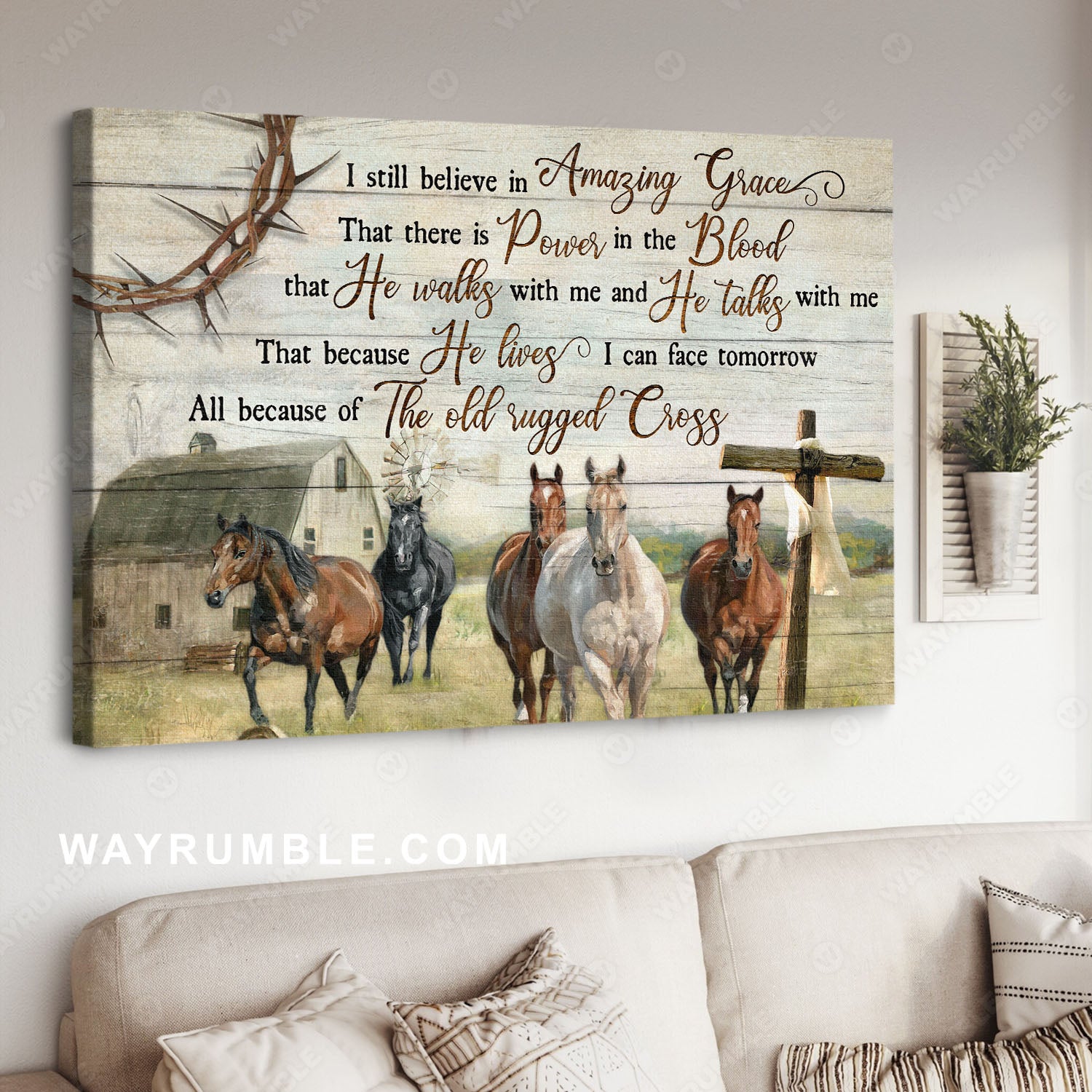 Horses drawing, Blue sky, Antique house, I still believe in amazing grace - Jesus Landscape Canvas Prints, Christian Wall Art