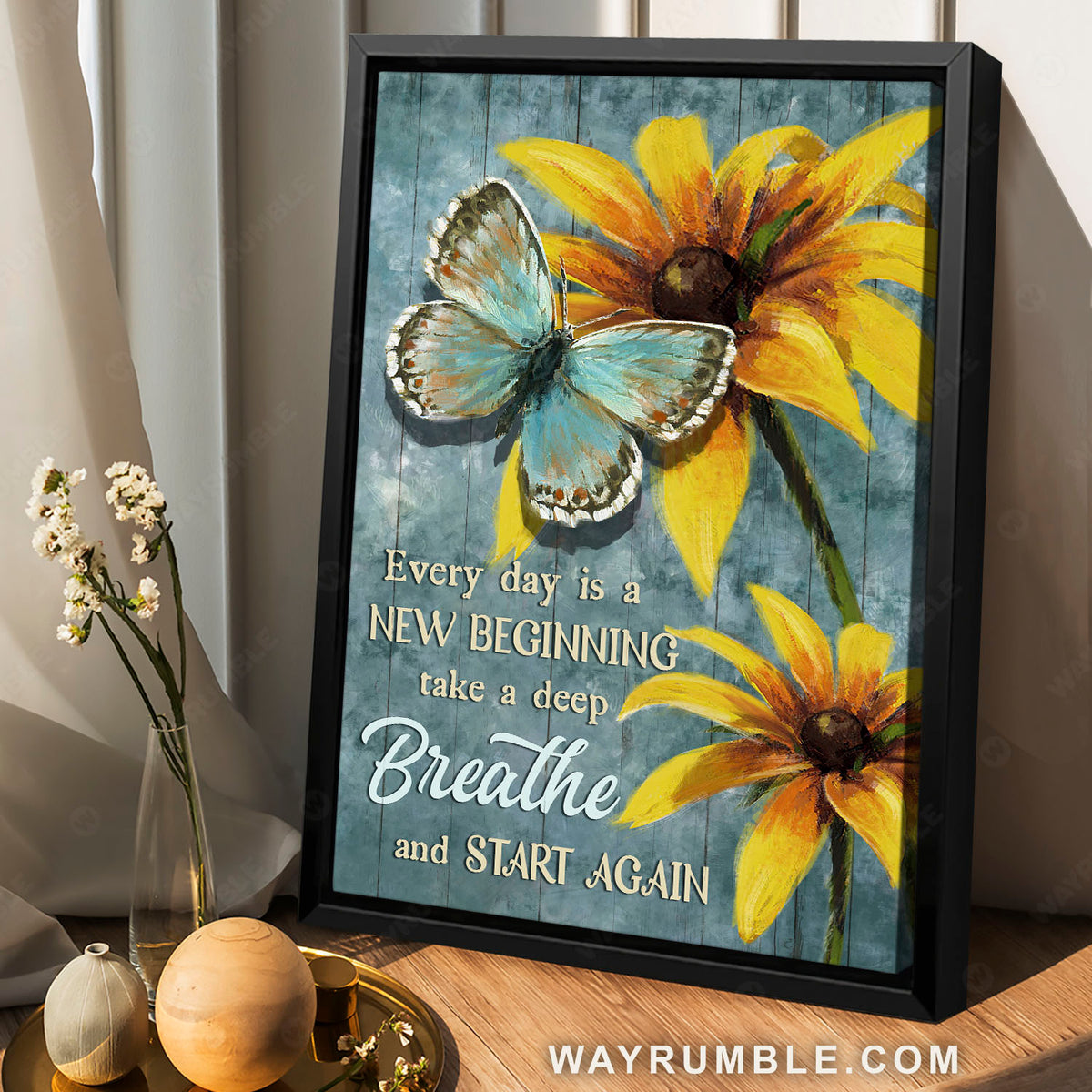 Amazing butterfly, Watercolor yellow flower, Every day is a new beginning - Jesus Portrait Canvas Prints, Christian Wall Art