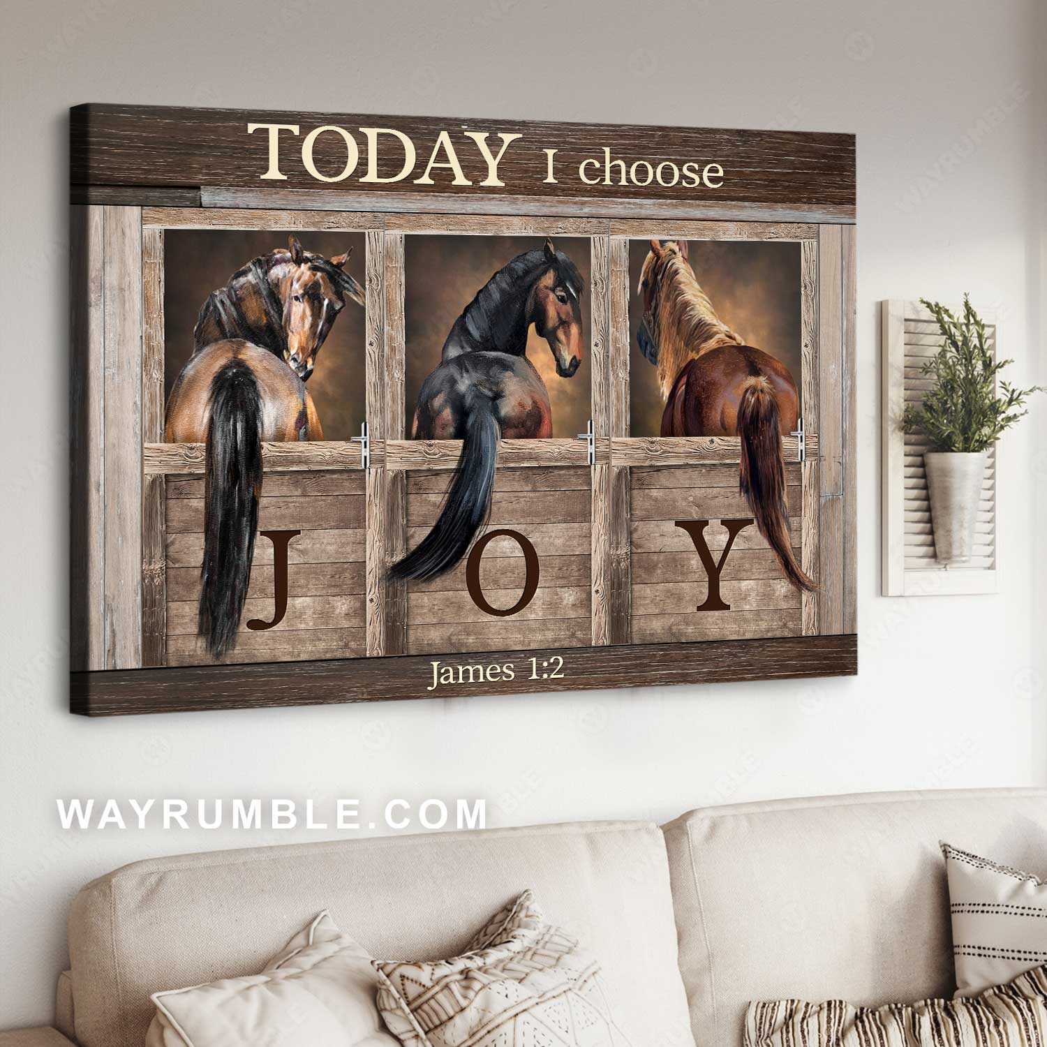 Horse farm, Brown horse painting, Wooden window, Today I choose joy - Jesus Landscape Canvas Prints, Home Decor Wall Art