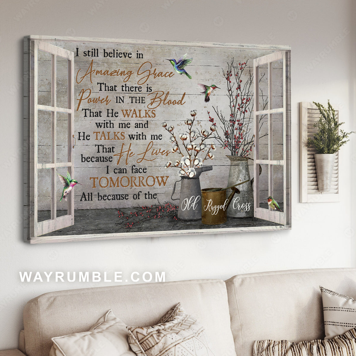 Watering pot, Cotton flower, Baby flower, I still believe in Amazing Grace - Jesus Landscape Canvas Prints, Christian Wall Art