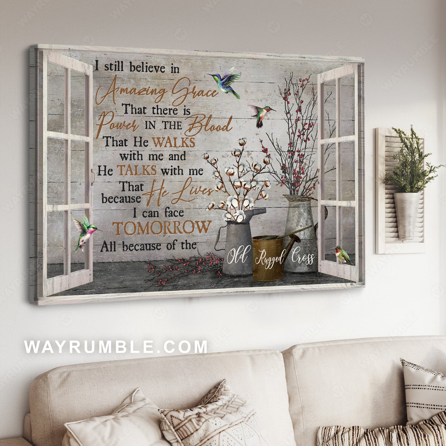 Watering pot, Cotton flower, Baby flower, I still believe in Amazing Grace - Jesus Landscape Canvas Prints, Christian Wall Art