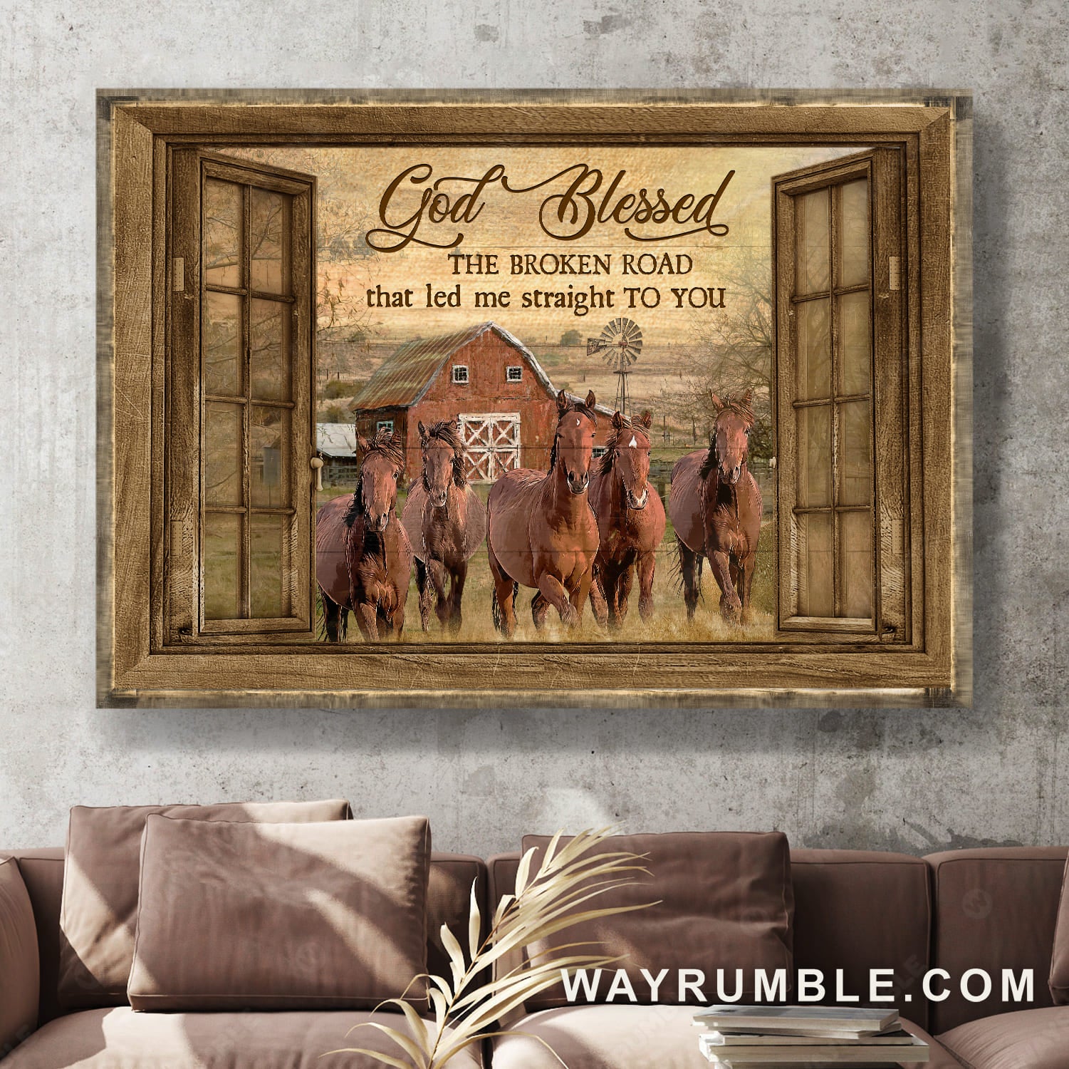 Running horse, Old window, Beautiful sunset, God blessed the broken road that let me straight to you - Jesus Landscape Canvas Prints, Christian Wall Art