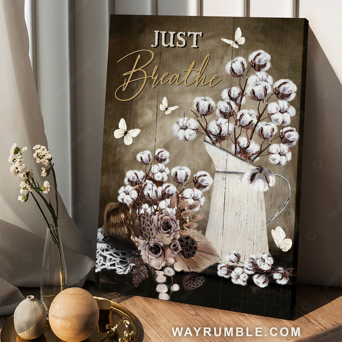 Cotton plant, Flower vase, Wicker basket, Just breathe - Jesus Portrait Canvas Prints, Christian Wall Art