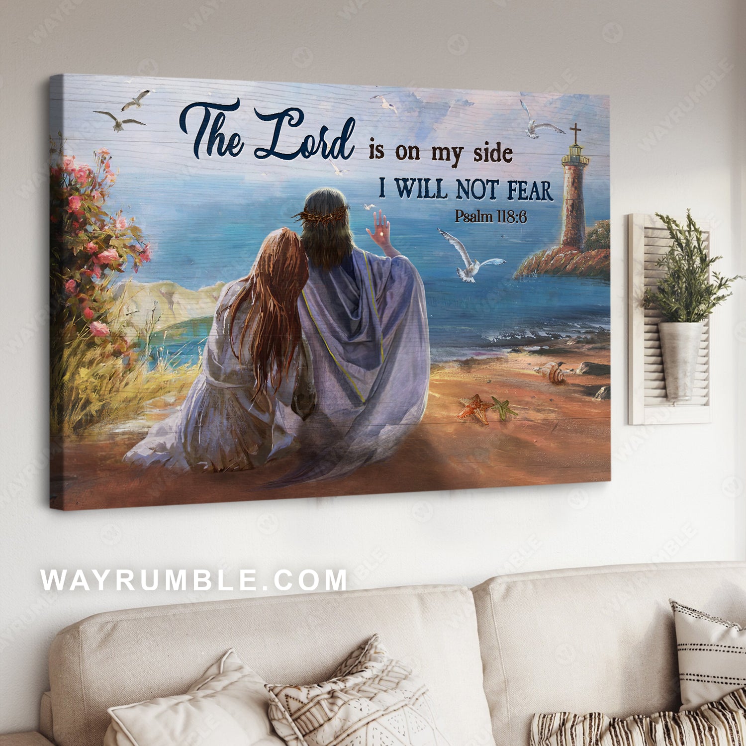 Walking with Jesus, Blue ocean, The Lord is on my side, I will not fear - Jesus Landscape Canvas Prints, Christian Wall Art