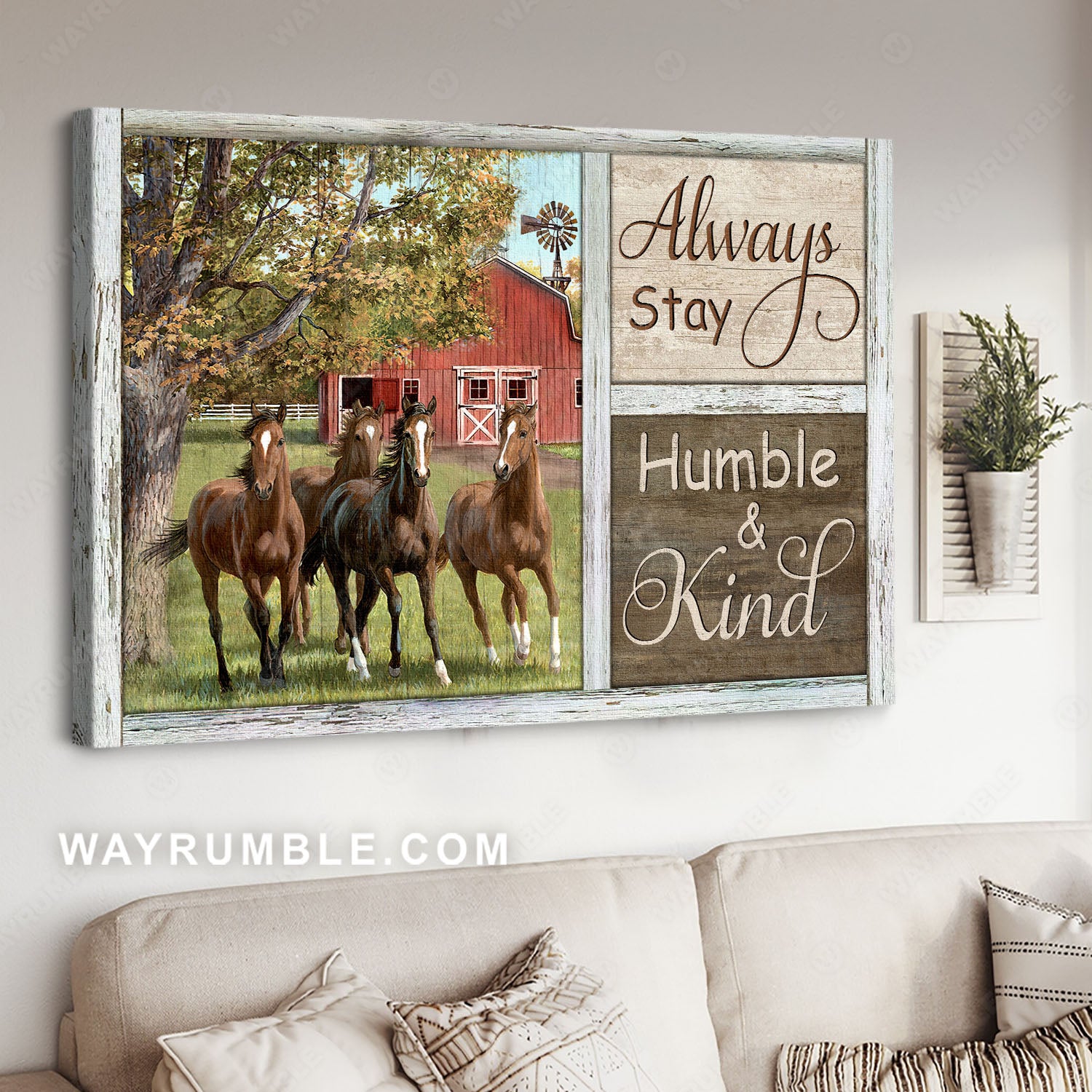 Horses drawing, Storehouse painting, Countryside landscape, Always humble and kind - Jesus Landscape Canvas Prints, Christian Wall Art
