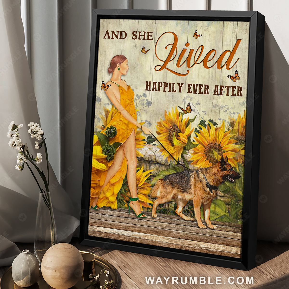 Beautiful girl, Yellow dress, German shepherd, And she lived happily - Jesus Portrait Canvas Prints, Christian Wall Art