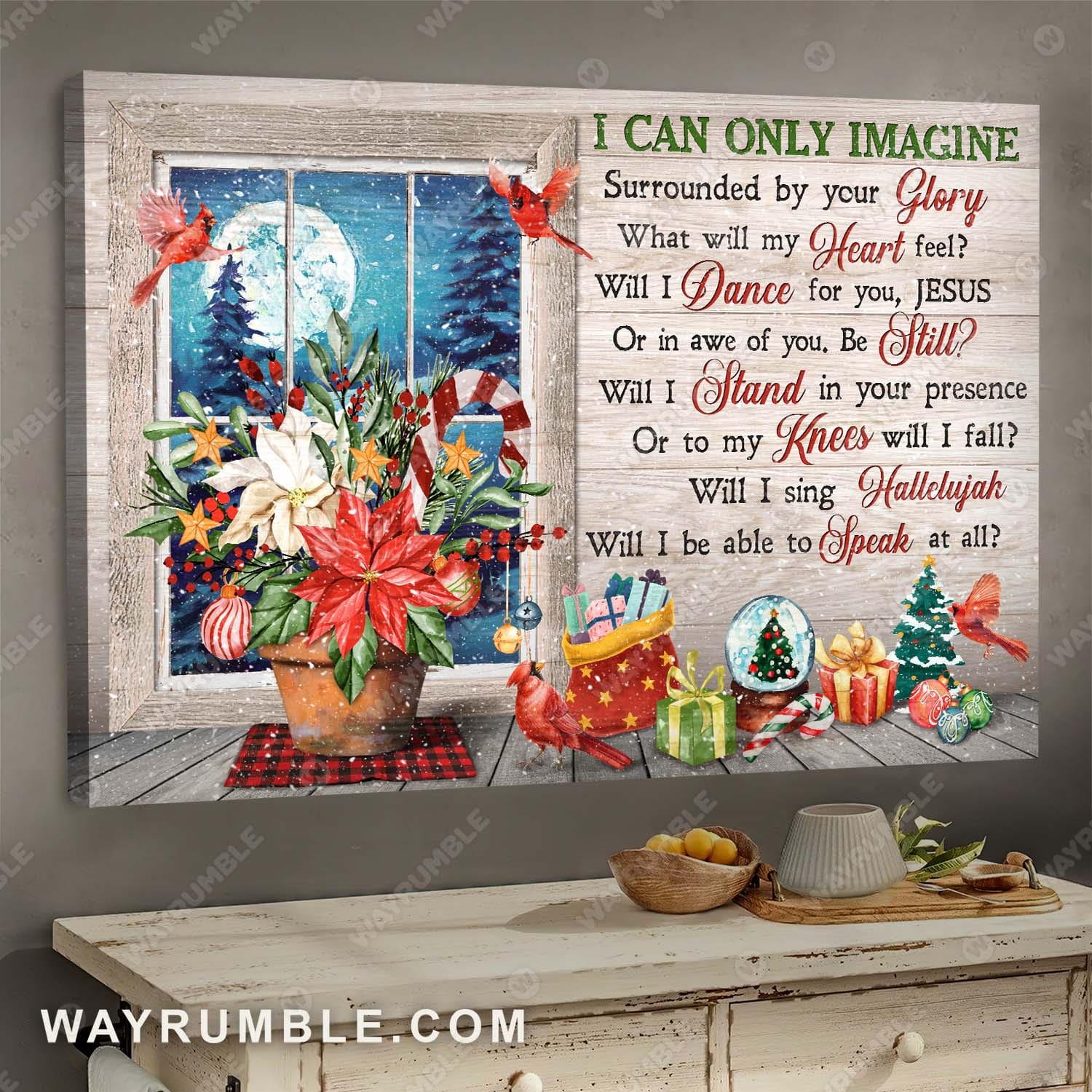 Christmas gifts, Cardinal painting, Winter moon, I can only imagine - Jesus Landscape Canvas Prints, Wall Art