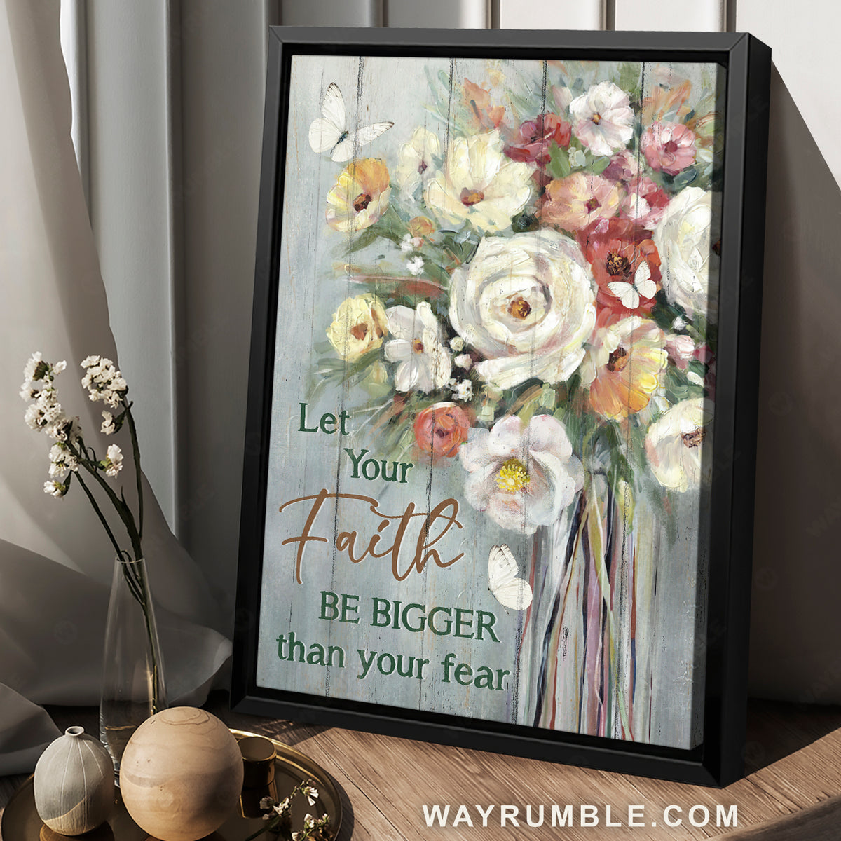 Pastel flower, White butterfly, Let your faith be bigger than your fear - Jesus Portrait Canvas Prints, Christian Wall Art