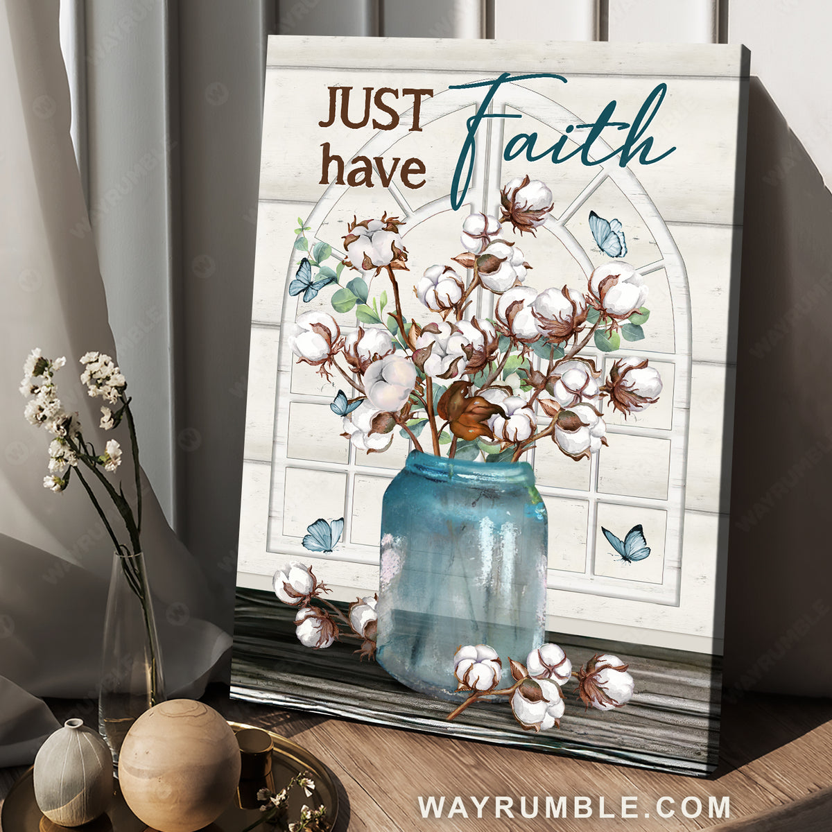 Beautiful cotton flower, Stunning butterfly, Home Decor, Just have faith - Jesus Portrait Canvas Prints, Home Decor Wall Art