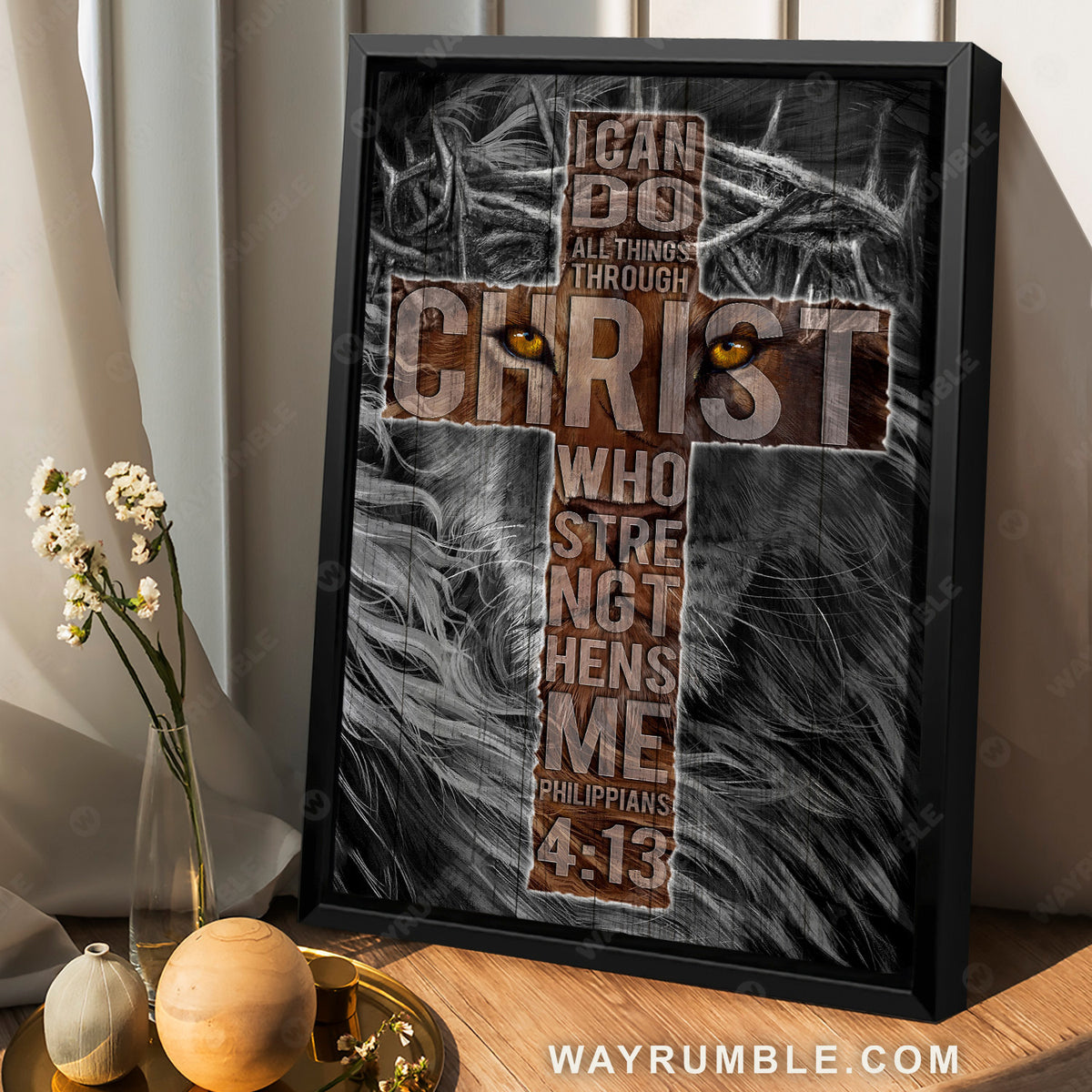 Amazing cross, Black lion drawing, I can do all things through Christ - Jesus Portrait Canvas Prints, Christian Wall Art