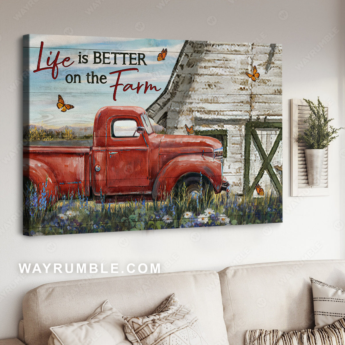 Watercolor ladybug car, Lavender garden, Butterfly, Life is better on the farm - Jesus Landscape Canvas Prints, Christian Wall Art