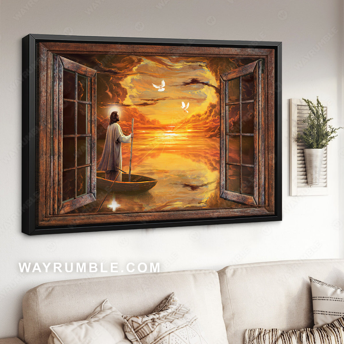 Jesus painting, Heaven's light, Sunset painting, On the river to heaven - Jesus Landscape Canvas Prints, Christian Wall Art